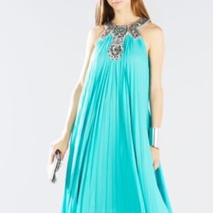 BCBG Nailah Beaded Neckline Pleated Gown
